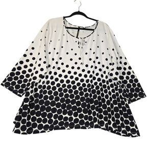 Skyes The Limit Womens 3X Top White Black Polka Dots Spots Stretch Casual‎